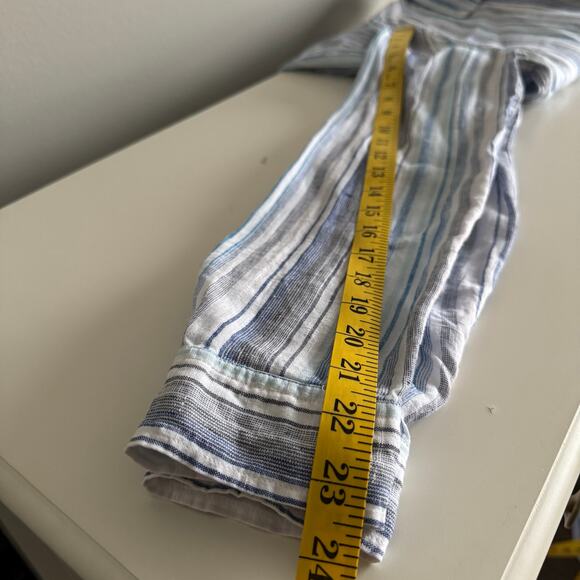 GAP Women's 100% Linen Top Size Small Striped Beachy Coastal Scandi Girl Blue - Picture 13 of 13